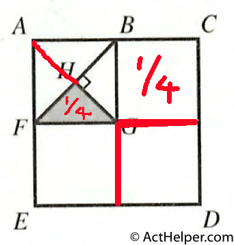 55. In the diagram below, B, F, and H are on AC, AE, and BF, respectively, and GH I BE. The area of square ABGF is -12-t the area of square ACDE. What percent of the area of ACDE does the shaded portion represent?