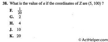 38. What is the value of a if the coordinates of Z are (5, 100) ?