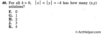 40. For all k > 0, I xl = I y = —k has how many (x,y) solutions?