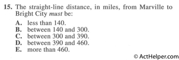 15. The straight-line distance, in miles, from Marville to Bright City must be: