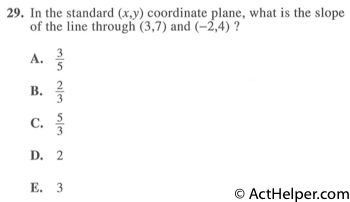 29. In the standard (x,y) coordinate plane, what is the slope of the line through (3,7) and (-2,4) ?