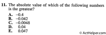 11. The absolute value of which of the following numbers is the greatest?