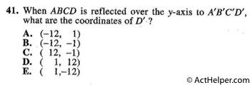 41. When ABCD is reflected over the y-axis to A'B'C'D', what are the coordinates of D'?