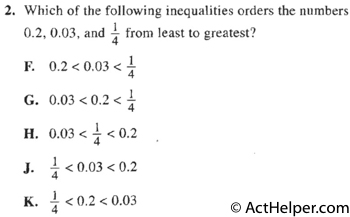2. Which of the following inequalities orders the numbers 0.2, 0.03, and from least to greatest?