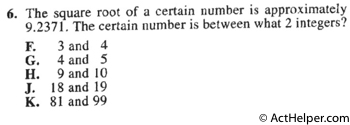 6. The square root of a certain number is approximately 9.2371. The certain number is between what 2 integers?