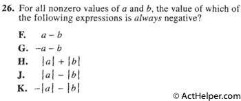 26. For all nonzero values of a and b, the value of which of the following expressions is always negative?