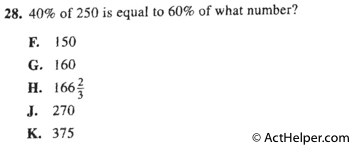 28. 40% of 250 is equal to 60% of what number?