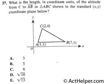 37. What is the length, in coordinate units, of the altitude from C to AB in ABC shown in the standard (x, y) coordinate plane below?