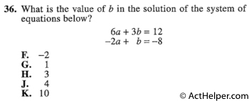 36. What is the value of b in the solution of the system of equations below?