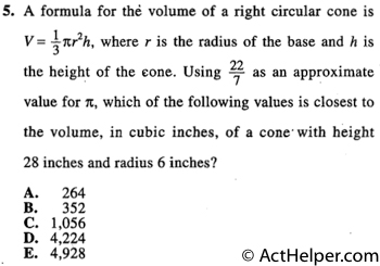 5. A formula for the volume of a right circular cone is