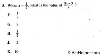 8. When x = 2, what is the value of 8x-3