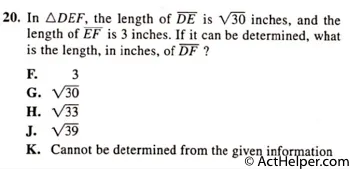 20. In DEF, the length of DE is VT:31 inches, and the