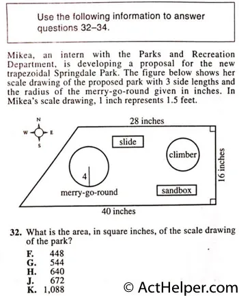 32. What is the area, in square inches, of the scale drawing of the park?