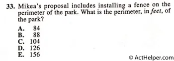 33. Mikea's proposal includes installing a fence on the perimeter of the park. What is the perimeter, in feet, of the park?