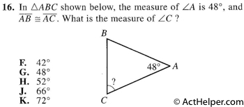 16. In ABC shown below, the measure of LA is 48°, and AB AC. What is the measure of LC ?