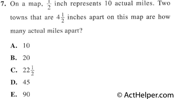 7. On a map, 1/2 inch represents 10 actual miles. Two