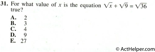 31. For what value of x is the equation