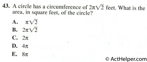 43. A circle has a circumference of 27E\ feet. What is the area, in square feet, of the circle?