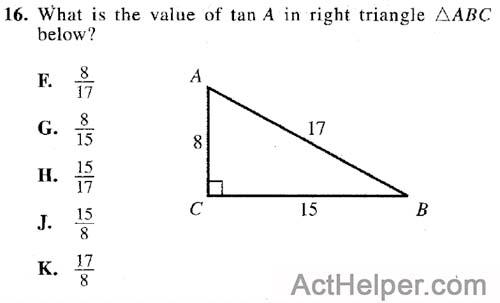 16. What is the value of tan A in right triangle AABC below?