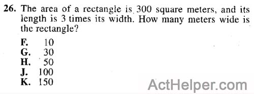 26. The area of a rectangle is 300 square meters, and its length is 3 times its width. How many meters wide is the rectangle?