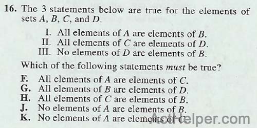 16. The 3 statements below are true for the elements of sets A, B, C, and D.