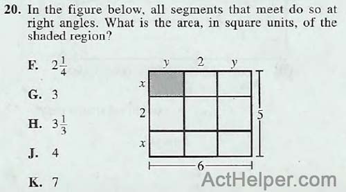 20. In the figure below, all segments that meet do so at right angles. What is the area, in square units, of the shaded region?