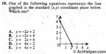 19. One of the following equations represents the line
gra)?hed jn the ,standard (x,y) coordinate plane below.
Wfilch one?,