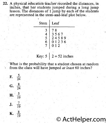 22. A physical education teacher recorded the distances, in
inches, that her students jumped during a long jump
lesson. The distances of 1 jump by each of the students
are represented in the stem-and-leaf plot below.