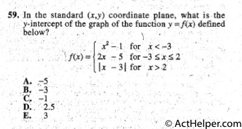 59. In the standard (x,y) coordinate plane, what is the
y-intercept of the graph of the function y =f(x) defined below?