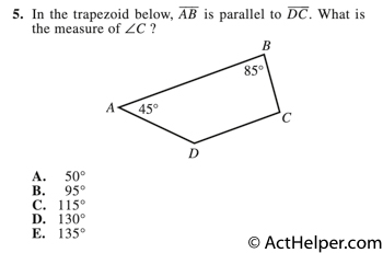 5. In the trapezoid below, AB is parallel to DC. What is the measure of ∠C ?